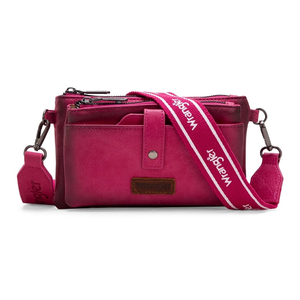 Wrangler Dual Zipper Compartment Crossbody Bag - Hot Pink